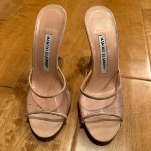 Manolo Blahnik Peachy Nude PVC Sandal Mules - Size 36